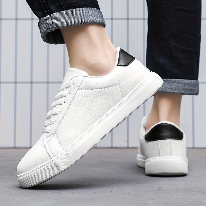 Men's White Lace-Up Sneakers with MD Sole and EVA Insole for Casual and Running