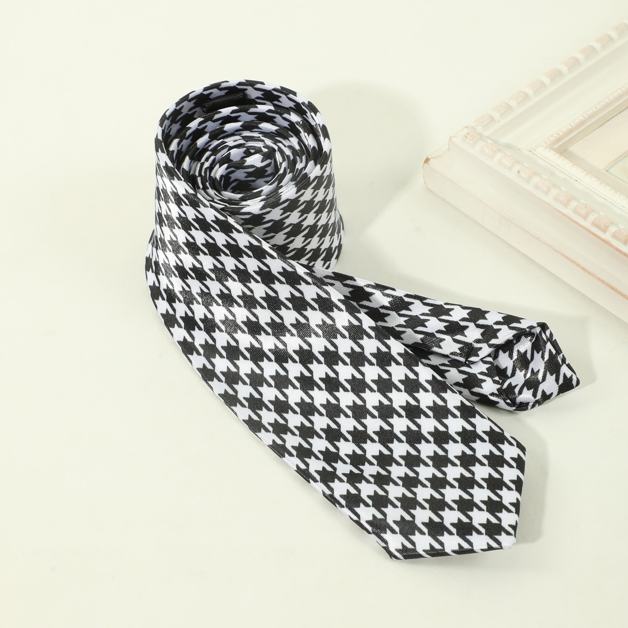 Erkaklar uchun Houndstooth naqshli galstuk, to'qilgan polyester, kundalik aksessuar