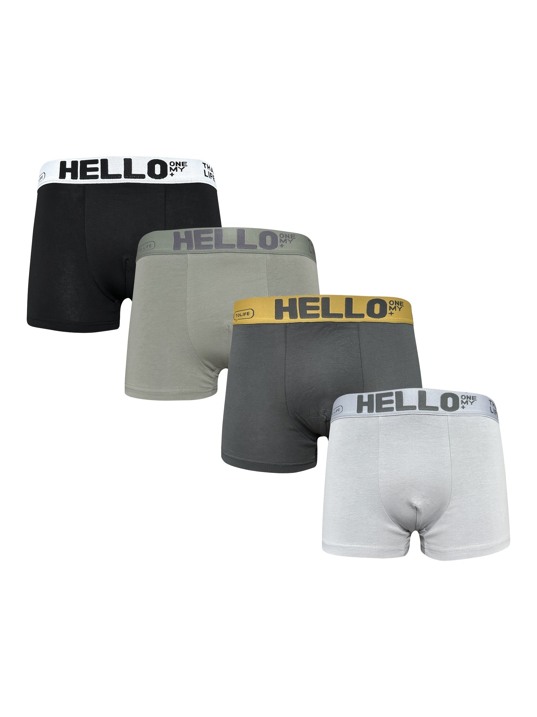 Men's Cotton Boxer Briefs 4-Pack Breathable Comfortable Solid Color Shortie Underwear