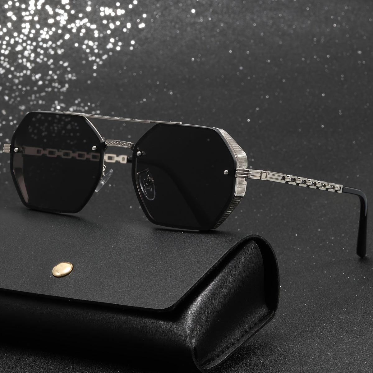 Men's Gold Sunglasses with Multi-sided Double-beam Hollow Chain for Outdoor Fashion