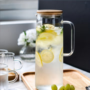 Glass Water Pitcher with Bamboo Lid 1000ml or 1500ml Round Shape Reusable