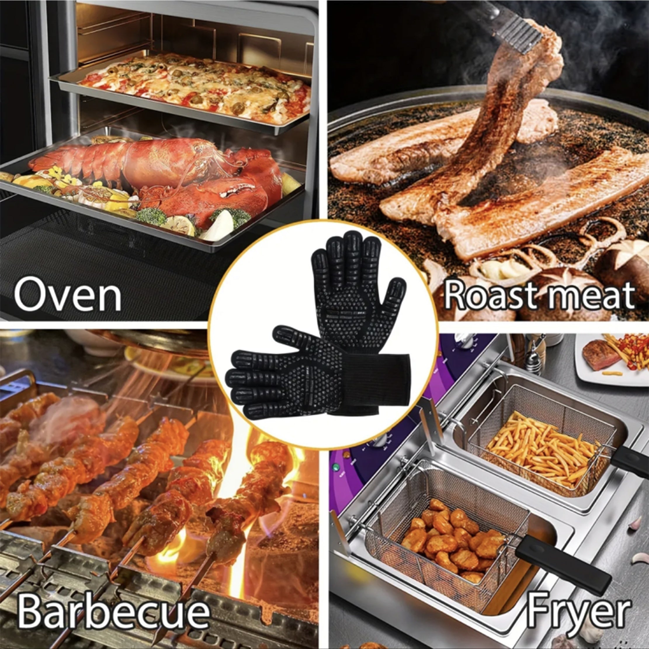 Silicone Grilling Gloves for BBQ Outdoor Cooking Non-Slip Washable
