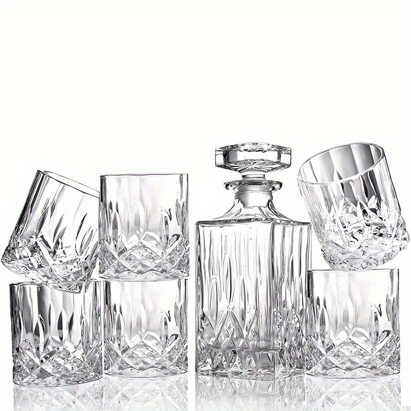 7-Piece Glass Whiskey Decanter Set with 6 Shot Glasses for Home Bar or Gift