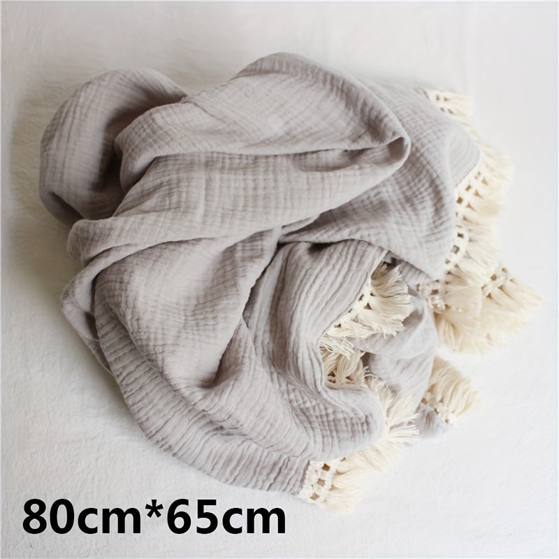 Double Gauze Space Theme Towel with Fringe Beige Pack of 1