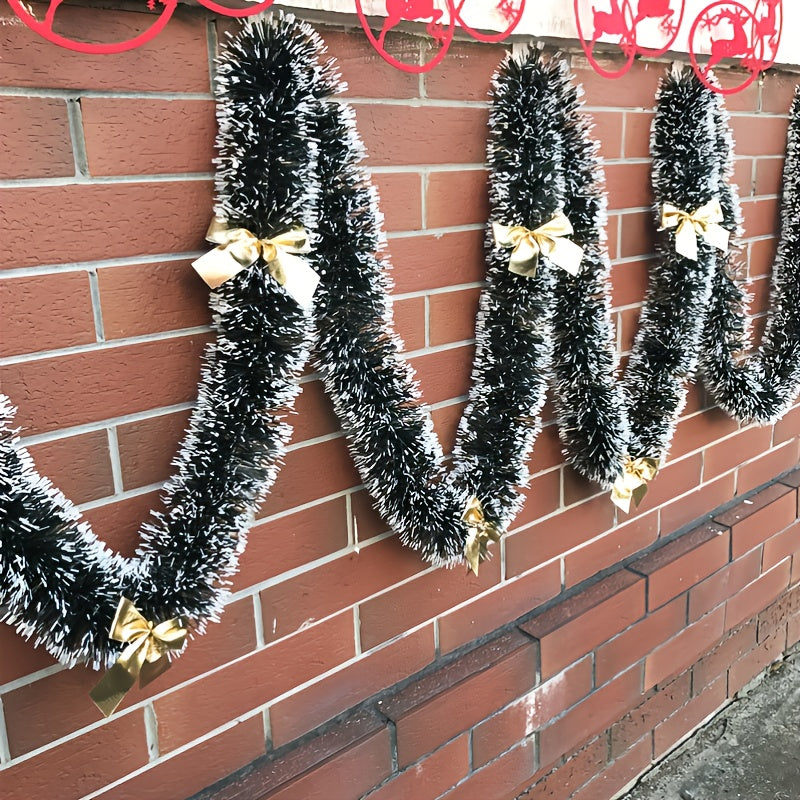 Dark Green and White Edge Christmas Rattan Decoration with Snowflake Accents 6.56ft