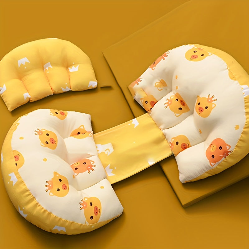 Gul naqshli U-shaklidagi homiladorlik yostiqchasi, yonma-yon yotish uchun qorinni qo'llab-quvvatlash va belni himoya qilish uchun mo'ljallangan