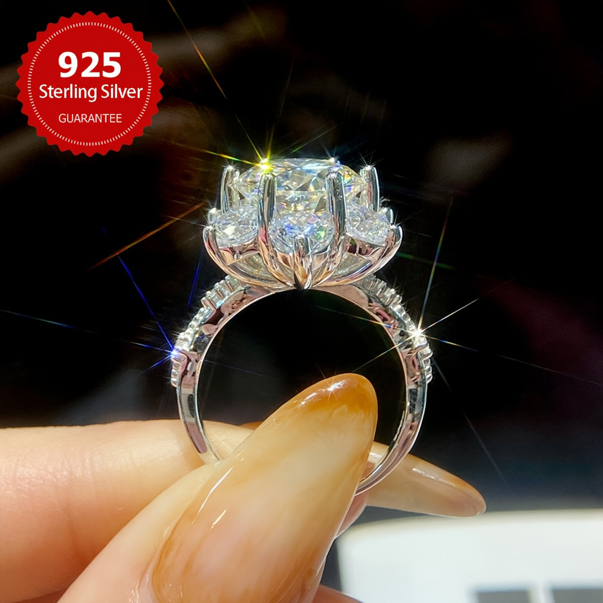 Sterling Silver 1ct Moissanite Halo Ring Wedding Band Engagement Jewelry