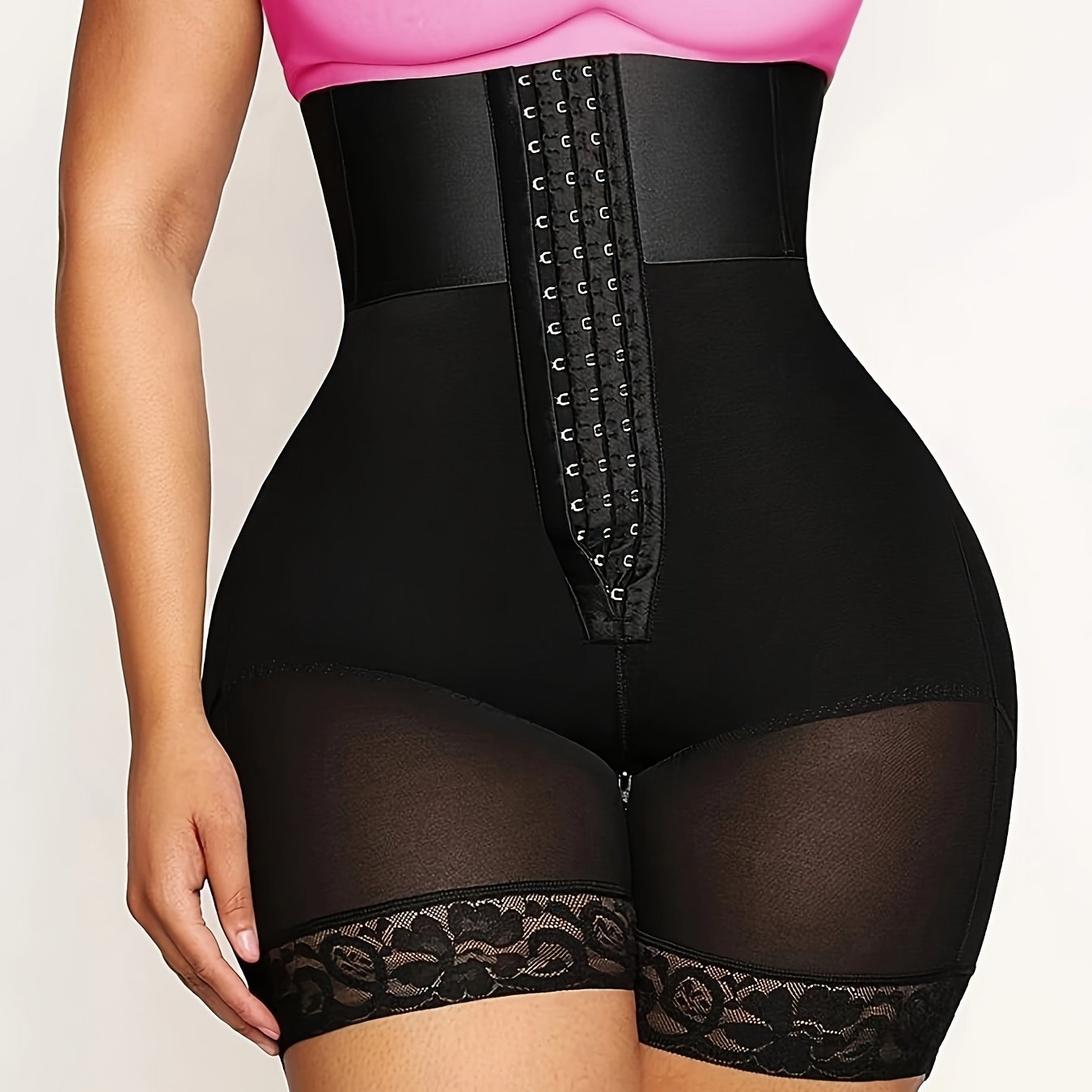 High-Waist Seamless Shapewear Shorts Tummy Control Lace Trim for Women