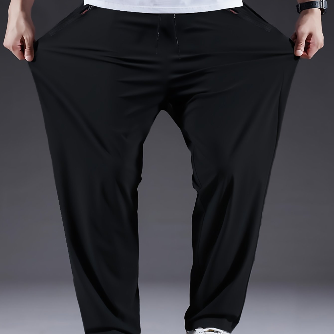 Pantalones deportivos casuales para hombre de talla grande en negro, de poliéster, ligeros, de secado rápido y transpirables