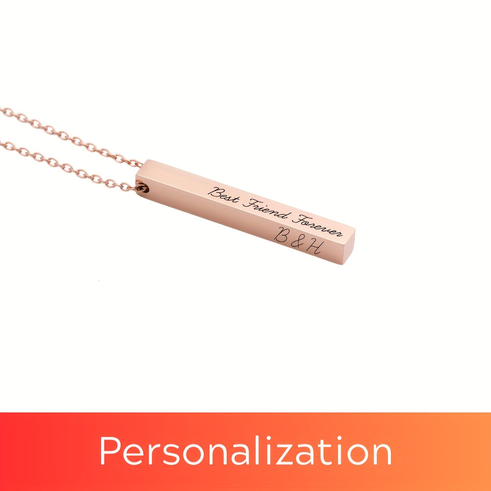 Women's Vertical Bar Necklace Personalized Engraved Gold Silver Rose Gold Jewelry