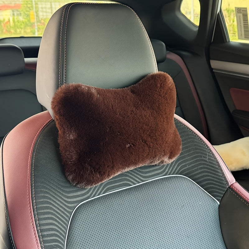 Car Headrest and Lumbar Pillow Pink Plush All-Season Neck and Lower Back Support