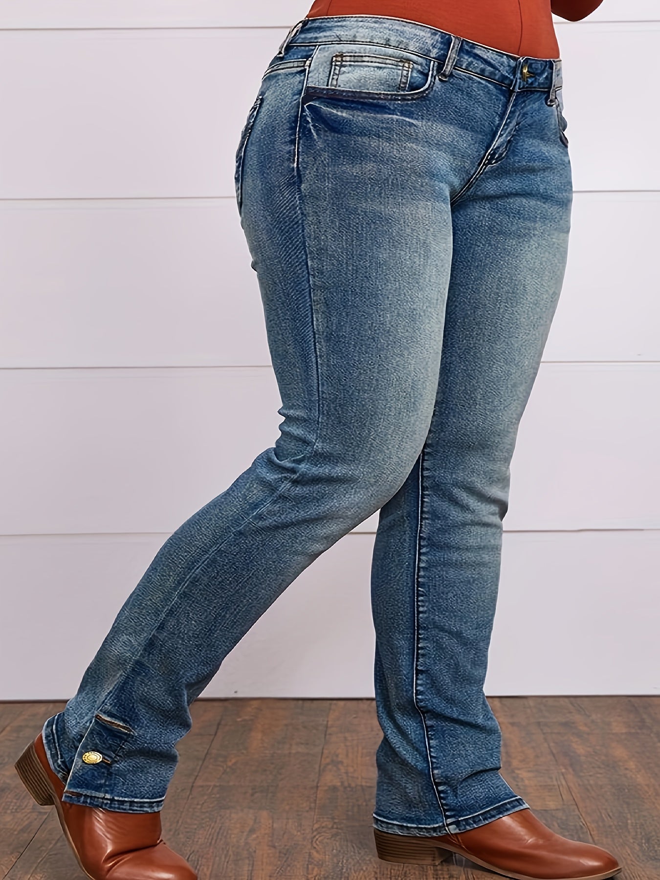 Plus Size Women's High Stretch Straight Leg Long Pants with Slits