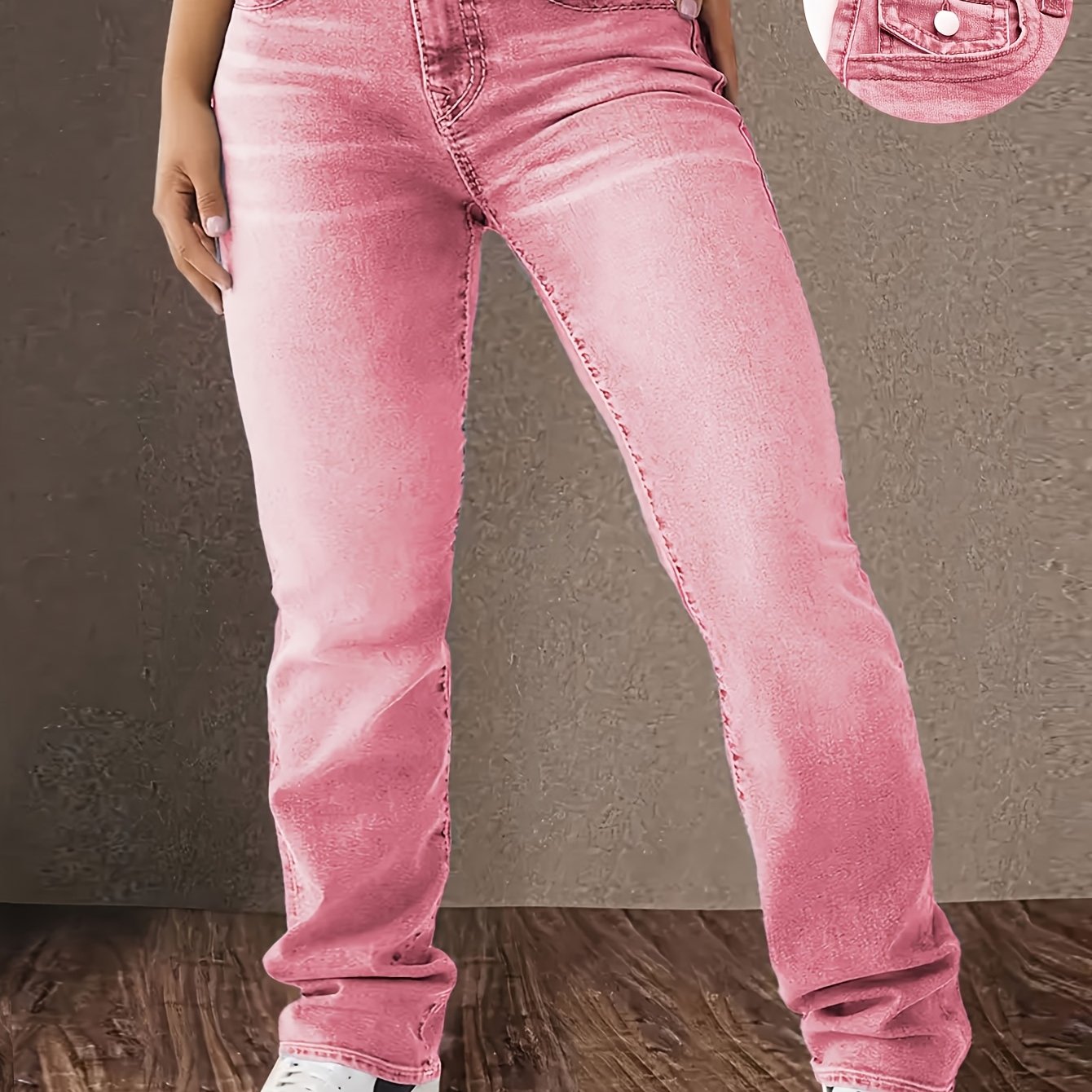Women's Pink Slim Fit Denim Jeans with Slash Pockets and Button Closure
