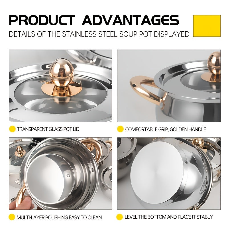 Набор кастрюль из нержавеющей стали с золотыми ручками, утолщённая конструкция, посуда в форме яблока