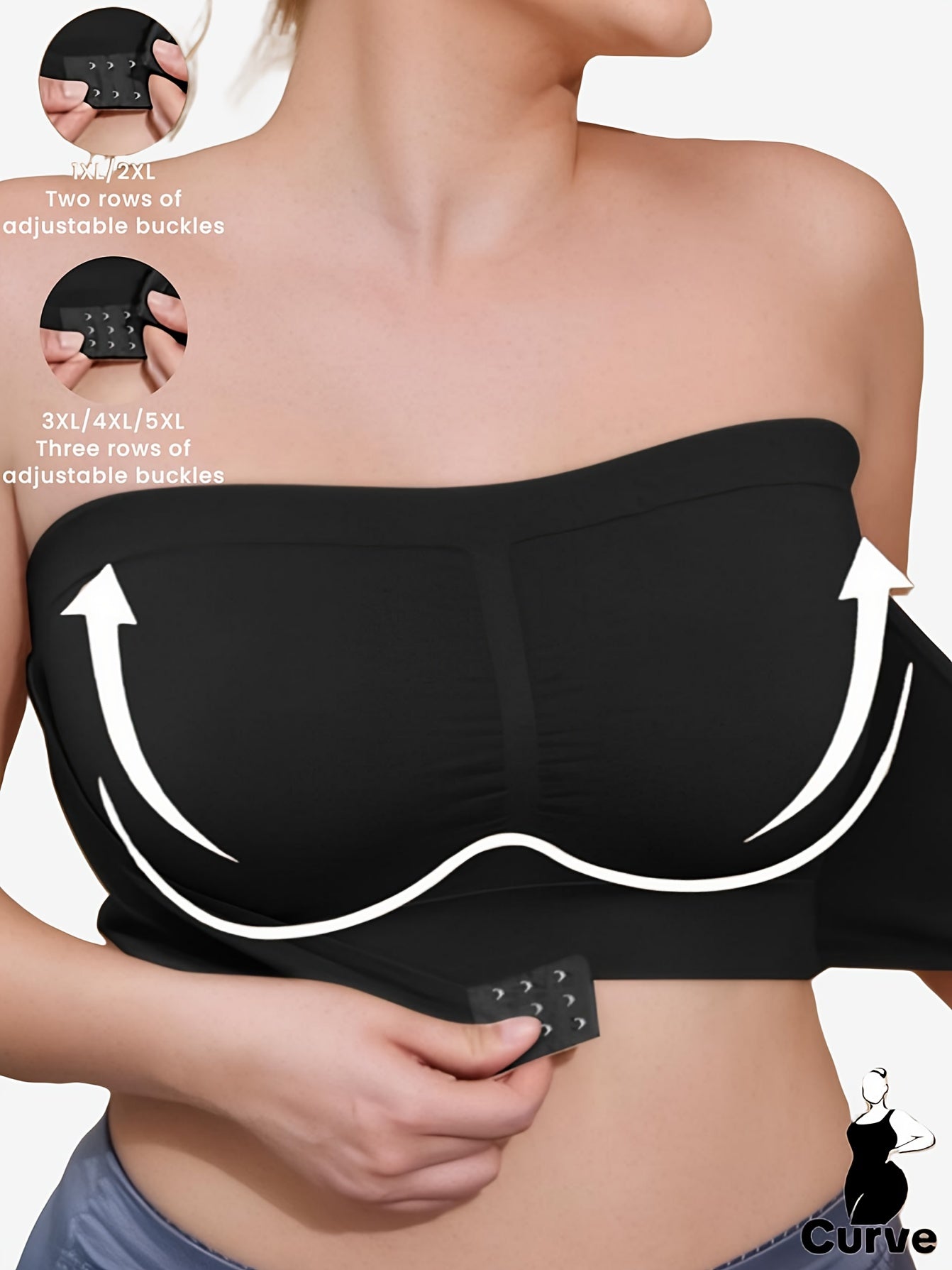 Plus Size Women's Adjustable Strapless Sports Bra Breathable No Underwire Medium Support