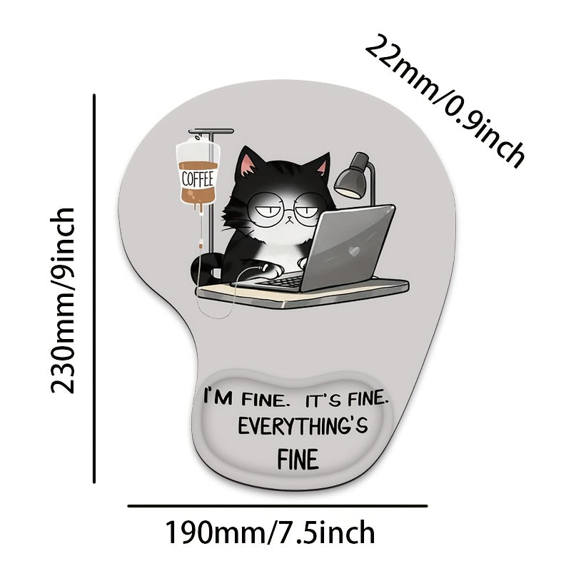 Ergonomic Silicone Wrist Rest Pad with Hand-Drawn Cat Design for Office and Home