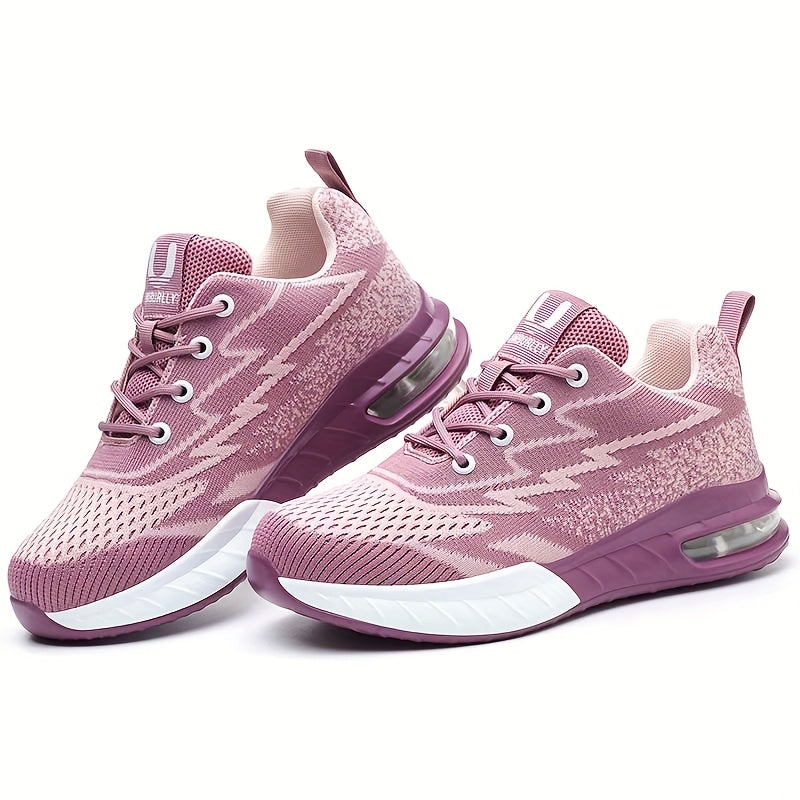 Women's Low-Top Air Cushion Steel Toe Sneakers for Work and Sports Pink Purple