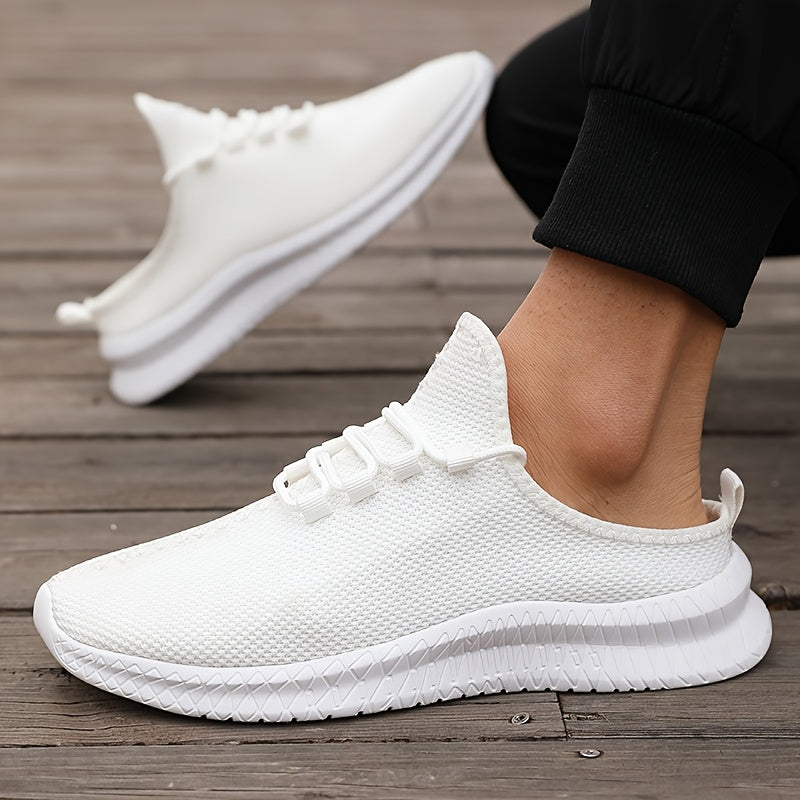Zapatillas deportivas casuales para hombre, malla transpirable, de caña baja, con cordones, blancas