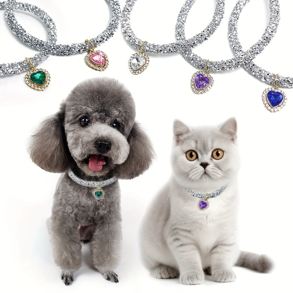 Sparkling Pet Collar with Heart Pendant for Small Dogs and Cats