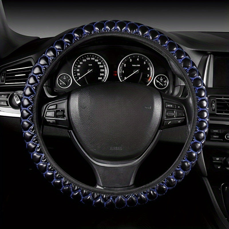 Embroidered Faux Leather Steering Wheel Cover Universal Fit Anti-Slip Durable Car Accessory