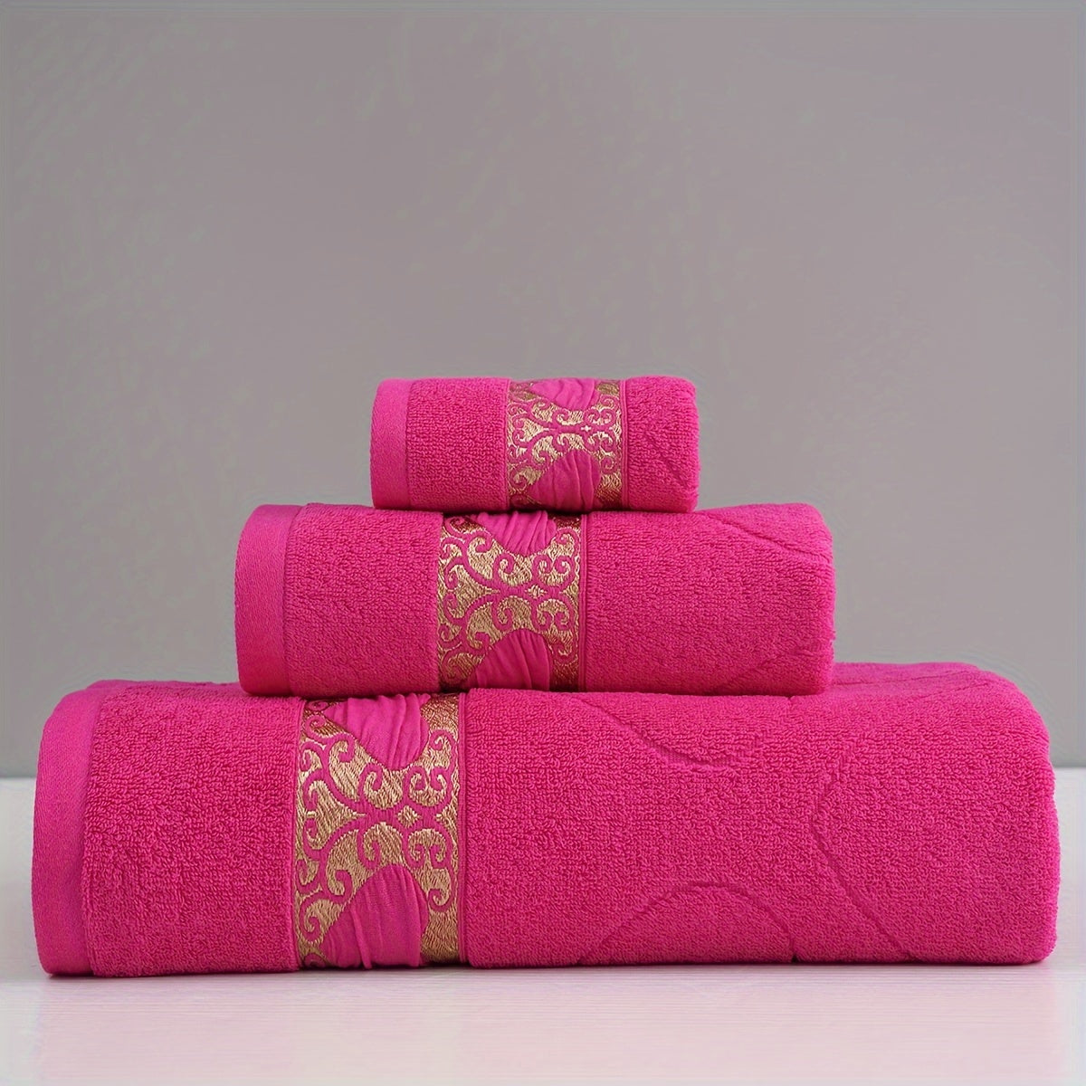 Cotton Jacquard Towel Set 3 Pieces Includes Washcloth Hand Towel Bath Towel Absorbent Quick-Drying Soft