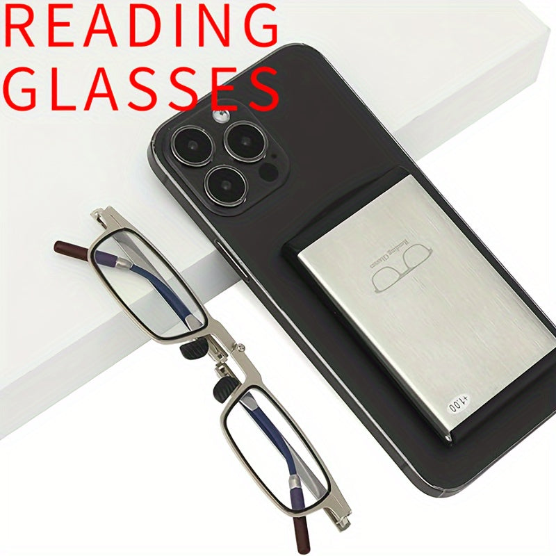 Foldable Reading Glasses with Smartphone Attachment Ultra-Thin Metal Frame Anti-Blue Light HD Lenses for Men Women