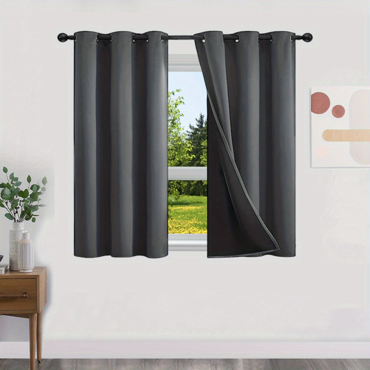 Blackout Curtains 100% Opaque with Lining 2 Pieces for Bedroom Living Room