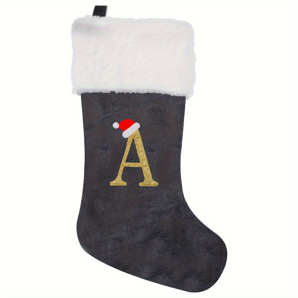 Christmas Stocking Grey and White Flannel Embroidered Home 43cm Feather-Free