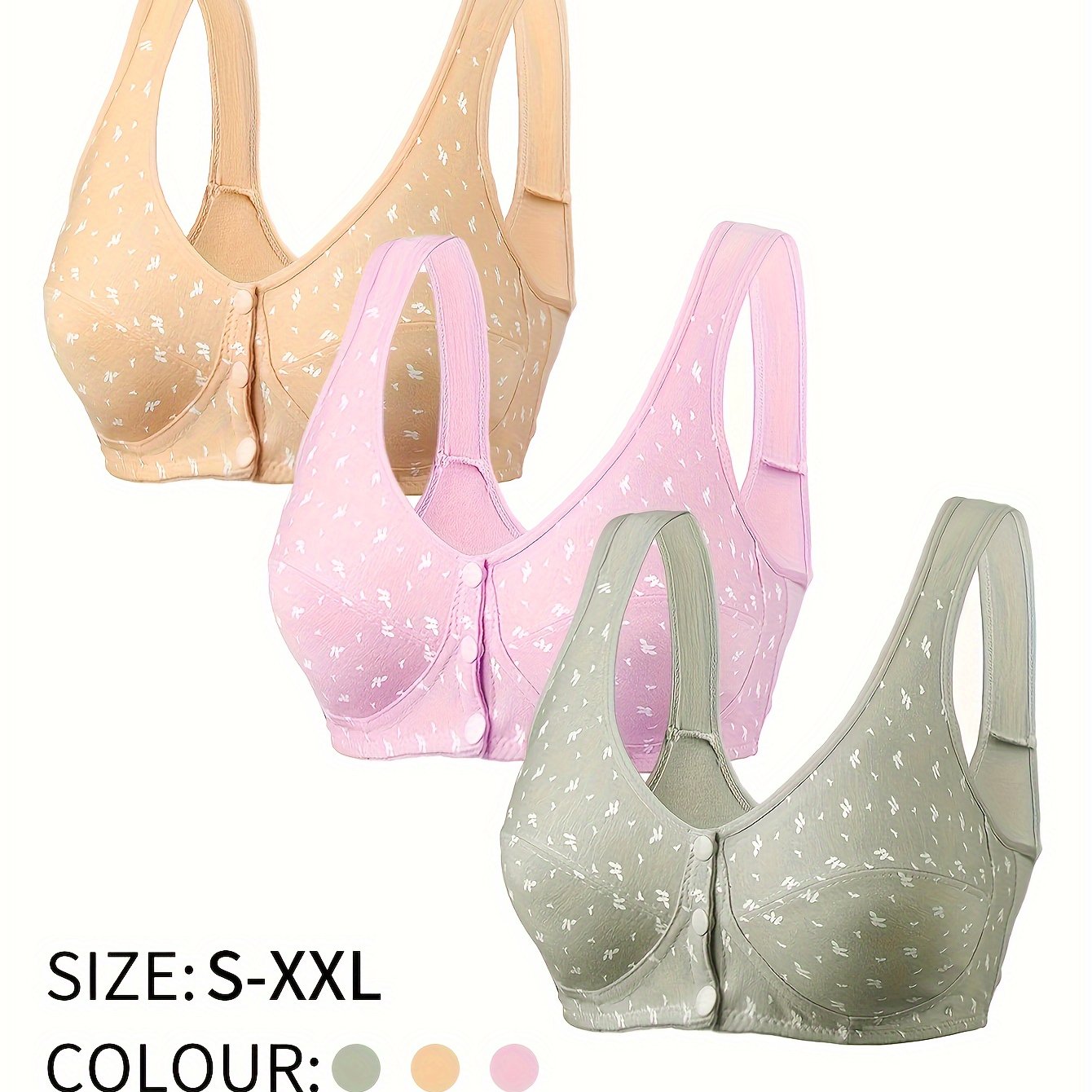 Women's Floral Print Wireless Tank Bras with Front Buckle Breathable Lingerie