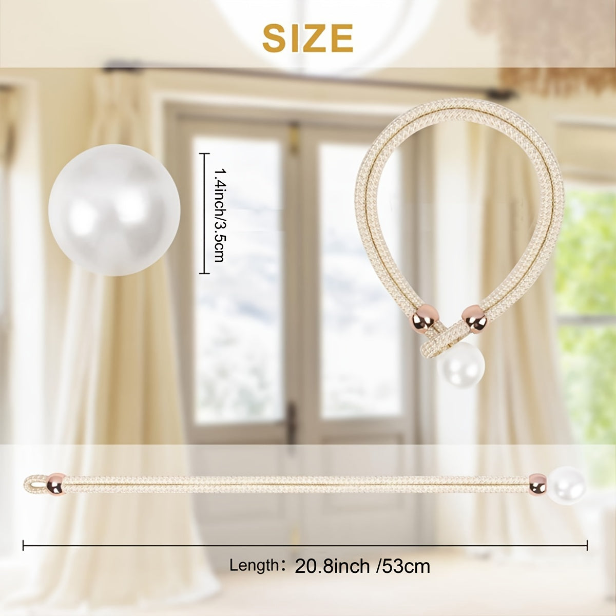 Set of 2 Pearl Decorative Curtain Buckles Adjustable Elegant Room Decor