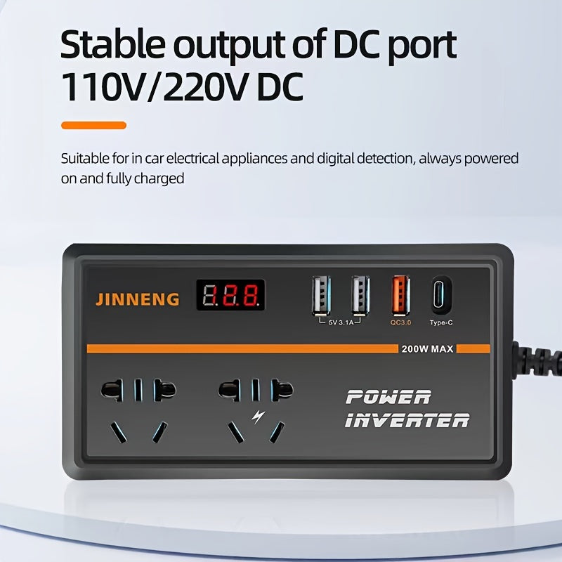 Vehicle Power Converter 12V/24V to 220V with USB Charging Digital Display