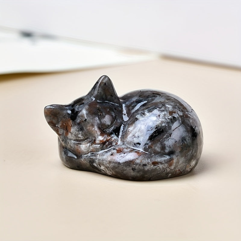 Figura de cristal de gato durmiente tallada en cuarzo natural, decoración para el hogar, regalo, 3.81cm