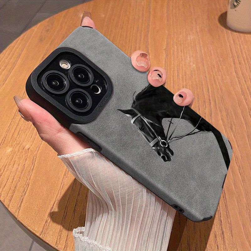 Stylish War Horse TPU Phone Case for iPhone 7 to 13 Pro Max with Lens Protection