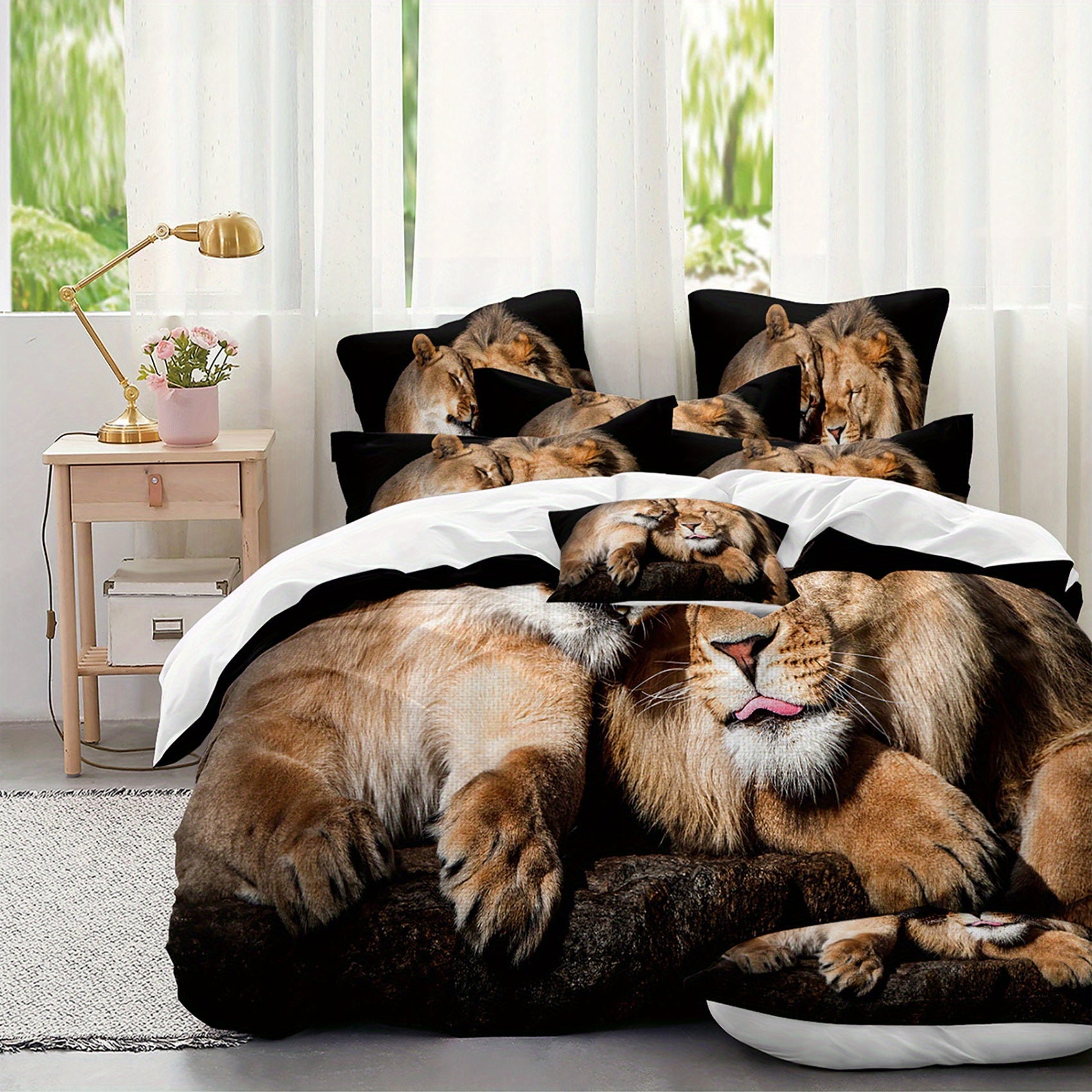 Microfiber Lion Animal Themed Bedding Quilt Cover Set in Multiple Pieces
