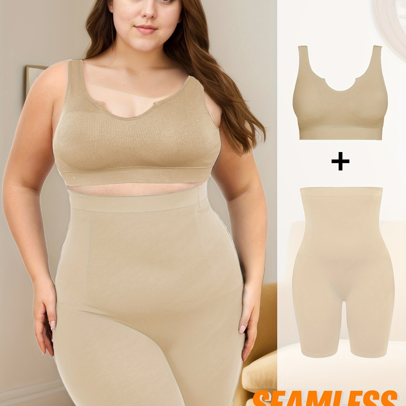 Plus o'lcham ayollar uchun shiliksiz yoga to'plami simsiz nafas oladigan sport brasi yuqori bel shakllantiruvchi shimlar to'liq rang