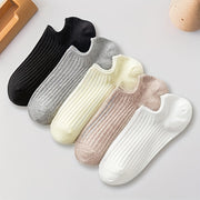 Women’s Solid Color Low Cut Invisible Socks 5 Pairs Breathable Knit