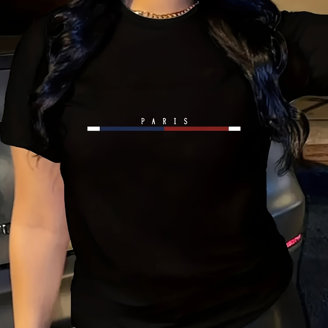 Plus Size Women’s Sporty T-Shirt Polyester Blue Red Stripes Crew Neck