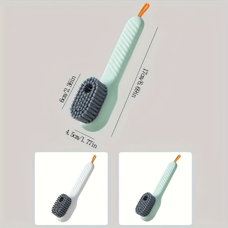 Ergonomic Shoe Brush with Long Handle Built-in Soap Dispenser Soft Bristles for Shoes Boots Jewelry