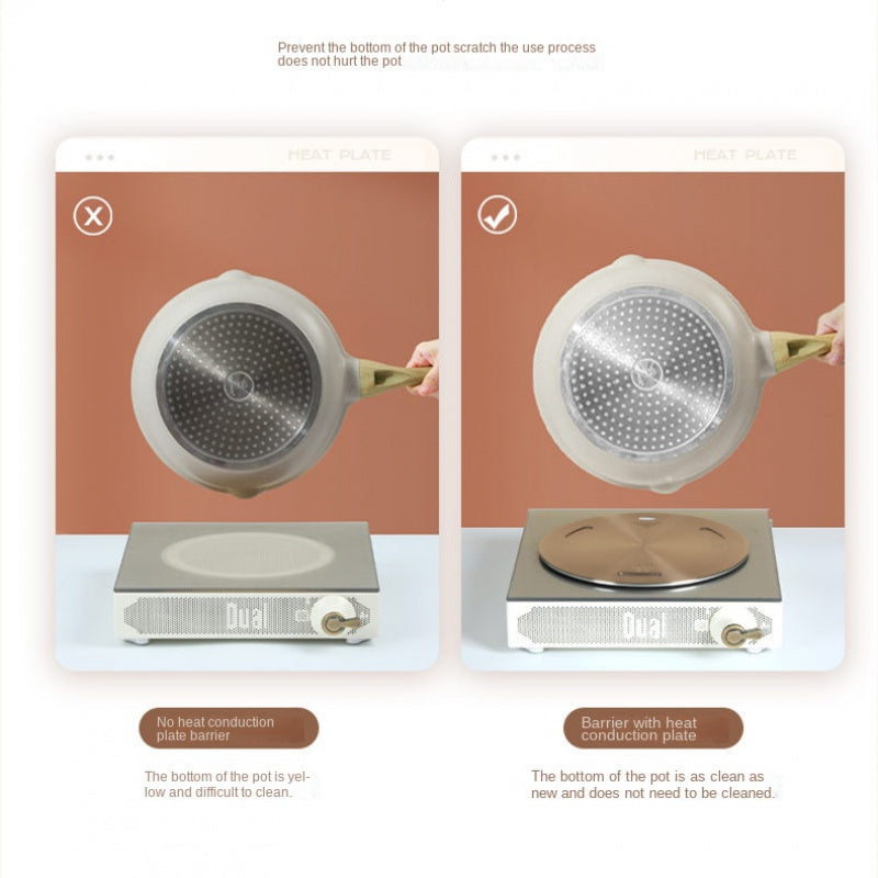 Turli xil pechlar va gaz plitalari uchun bitta bitta ro'za oltin zanglamaydigan po'latdan yasalgan issiqlik o'tkazuvchi plita. Ko'p funksiyali oshxona aksessuari.