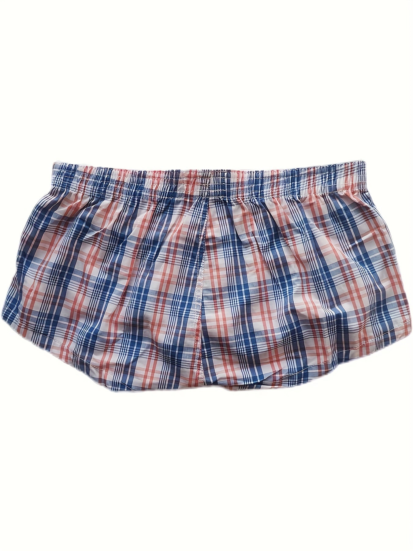 Men's Low Waist Cotton Plaid Underwear with Front Button Opening Shortie