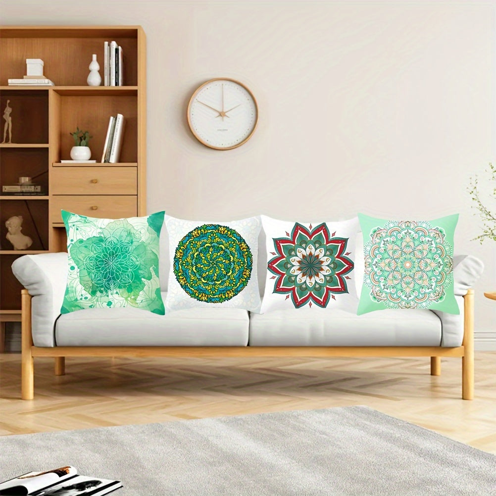 Bohemian Ethnic Style Throw Pillow Cover with Mandala Pattern 44cm Square