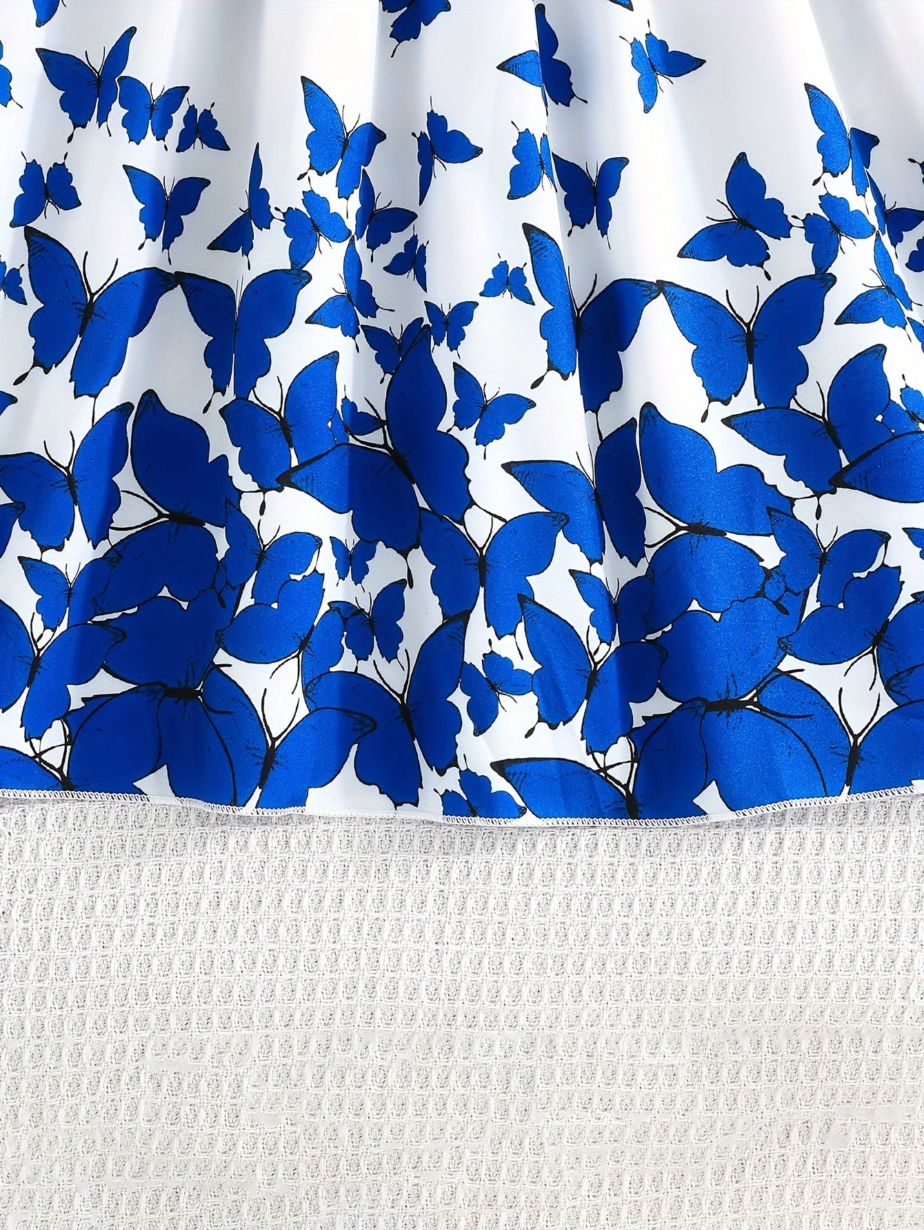 Girls Summer Butterfly Print Patchwork Dress with Belt and Sleeveless Ribbed Cuff Sleeves