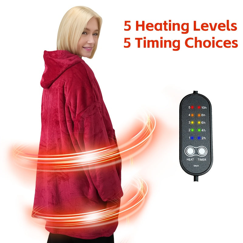 Wearable Heated Blanket Hoodie Flannel Blue Adjustable Thermostat 5-Speed
