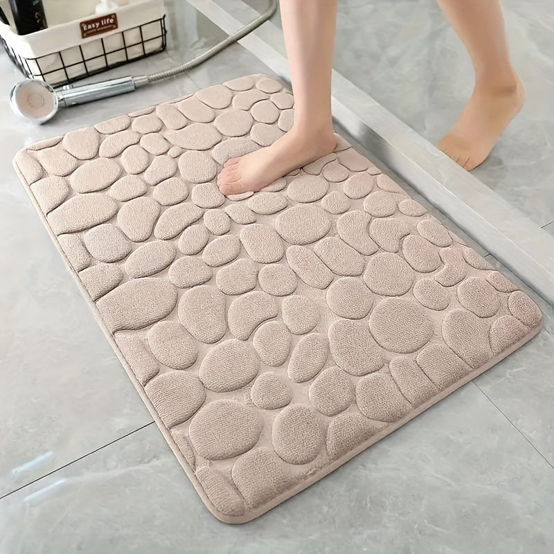 Coral Fleece Bathroom Mat Non-Slip Quick-Dry Low Pile Plush Polyester Pebble Pattern