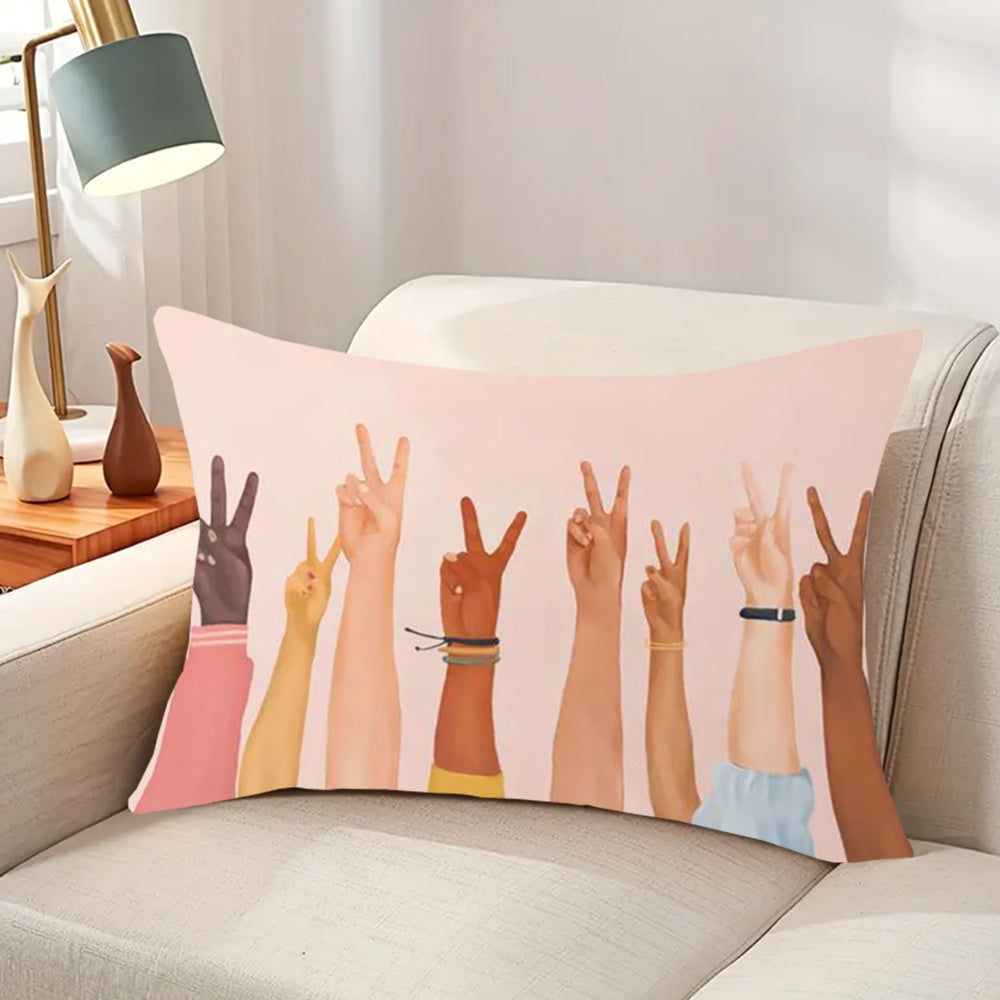 Single-Side Print Hand Gesture Cushion Cover Polyester Blend 30x50 cm for Sofa and Home Decor