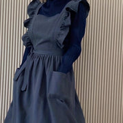 Women's Woven Fabric Apron with Pockets Solid Color 180gsm