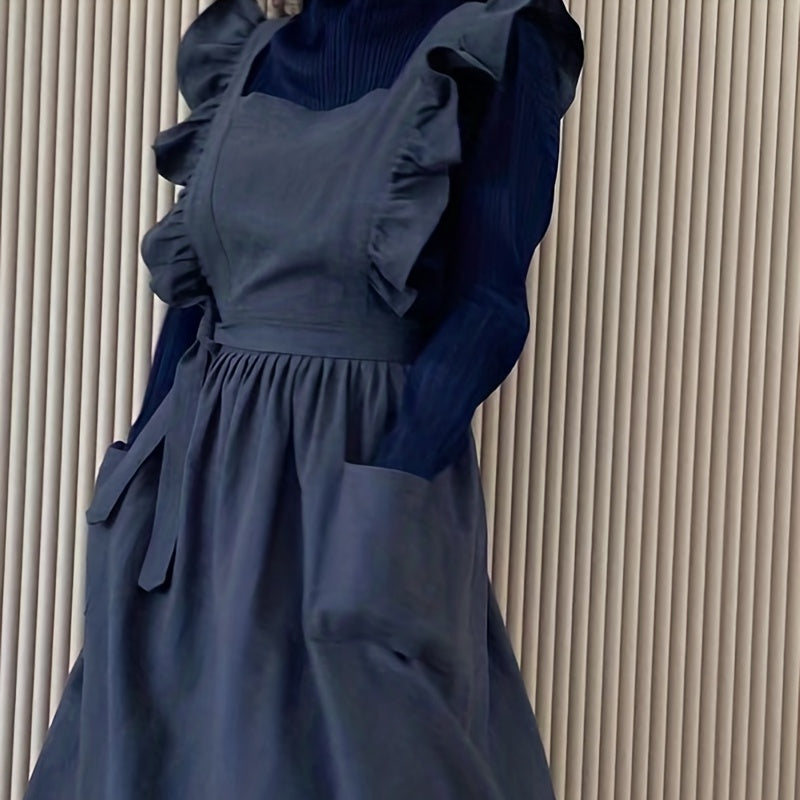 Women's Woven Fabric Apron with Pockets Solid Color 180gsm