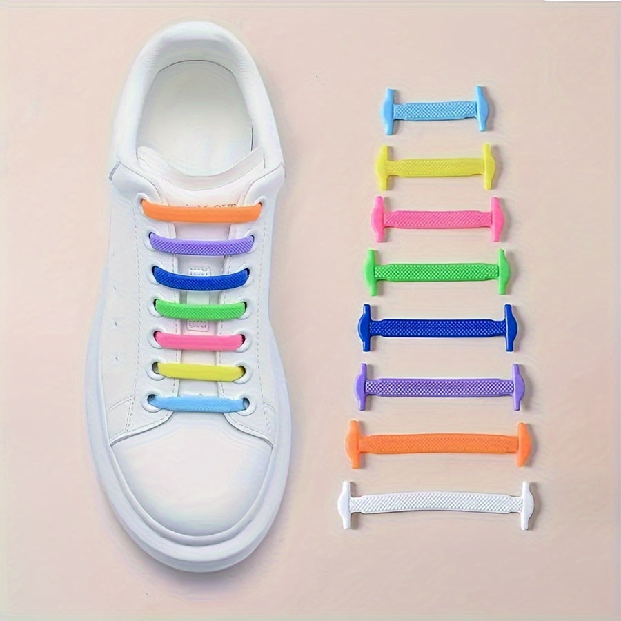 Unisex Elastic Silicone Shoelaces I-Shaped Buckle-Free Casual, Versatile Set of 16