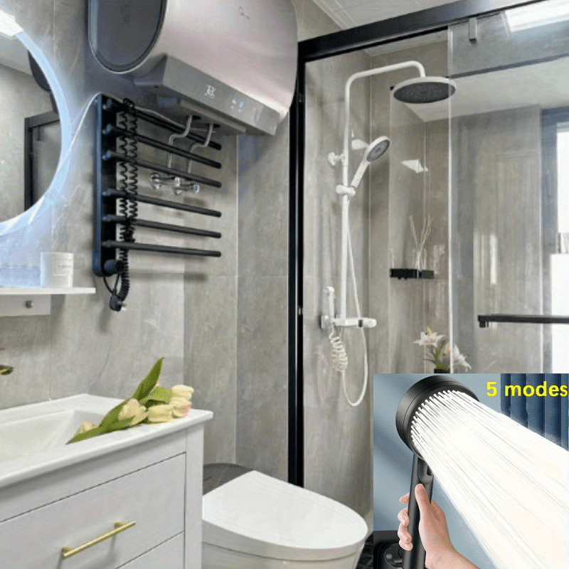 Handheld Showerhead with 5 Spray Modes Black White High Pressure Easy Installation