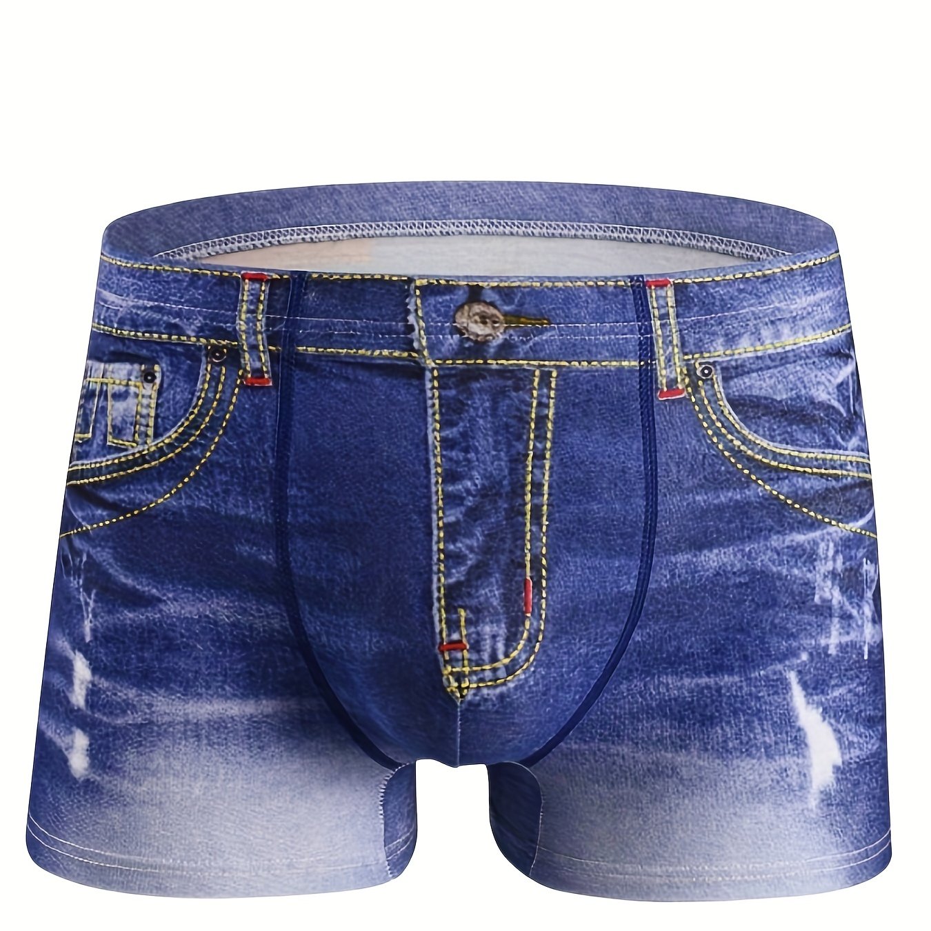 Men's Cotton 3D Denim Boxer Briefs with Belt Print Breathable Stylish Underwear